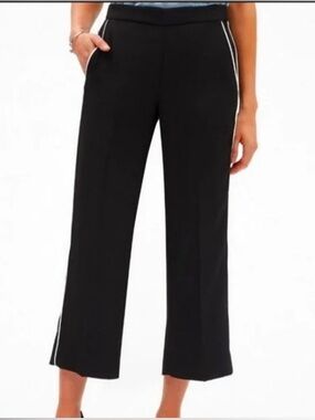 Banana Republic BLAKE CROPPEDBlack Wide-Leg Pants (White Side Stripe)